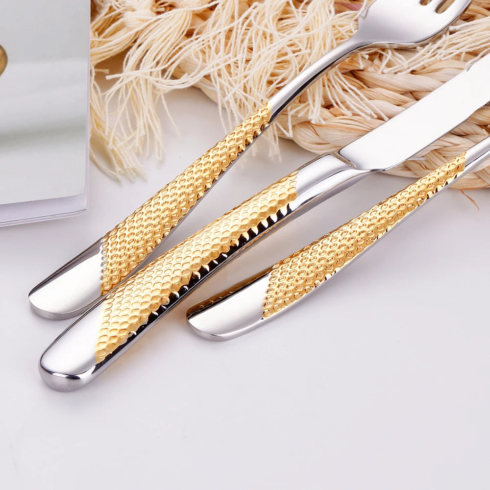 Hammered-Handle Stainless Steel Flatware Sets