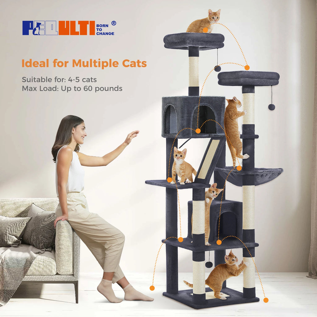 Multi-Level Cat Tree with Scratching Posts, Cozy Condo, Hammock, Large Cat Tower for Indoor Cats, Cat Scratching Board, Cat Toys Whispering Desires Shoppe