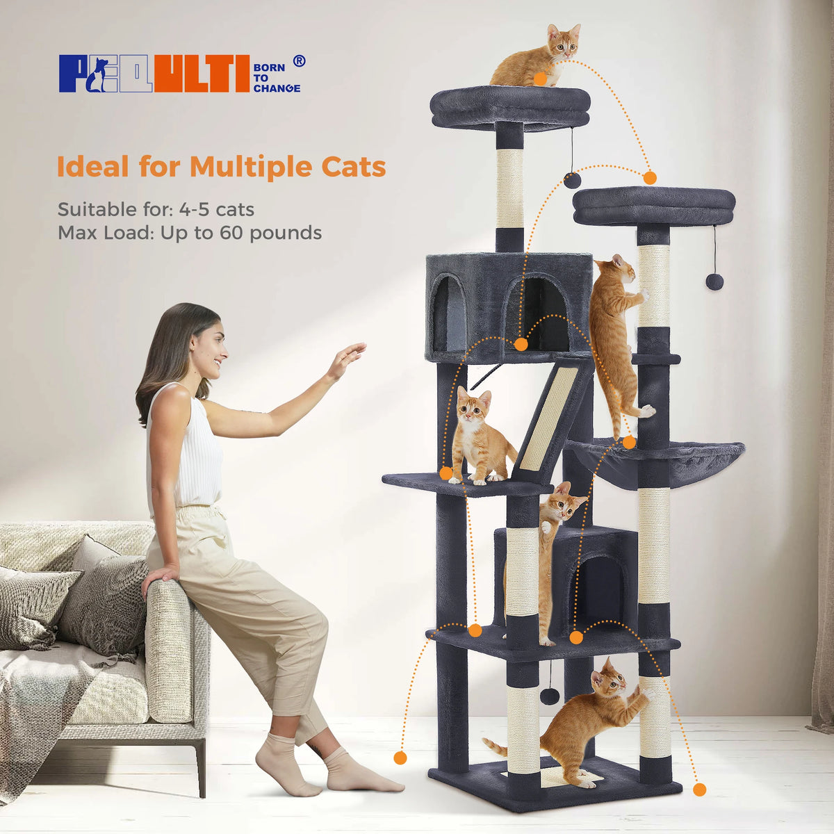 Multi-Level Cat Tree with Scratching Posts, Cozy Condo, Hammock, Large Cat Tower for Indoor Cats, Cat Scratching Board, Cat Toys Whispering Desires Shoppe