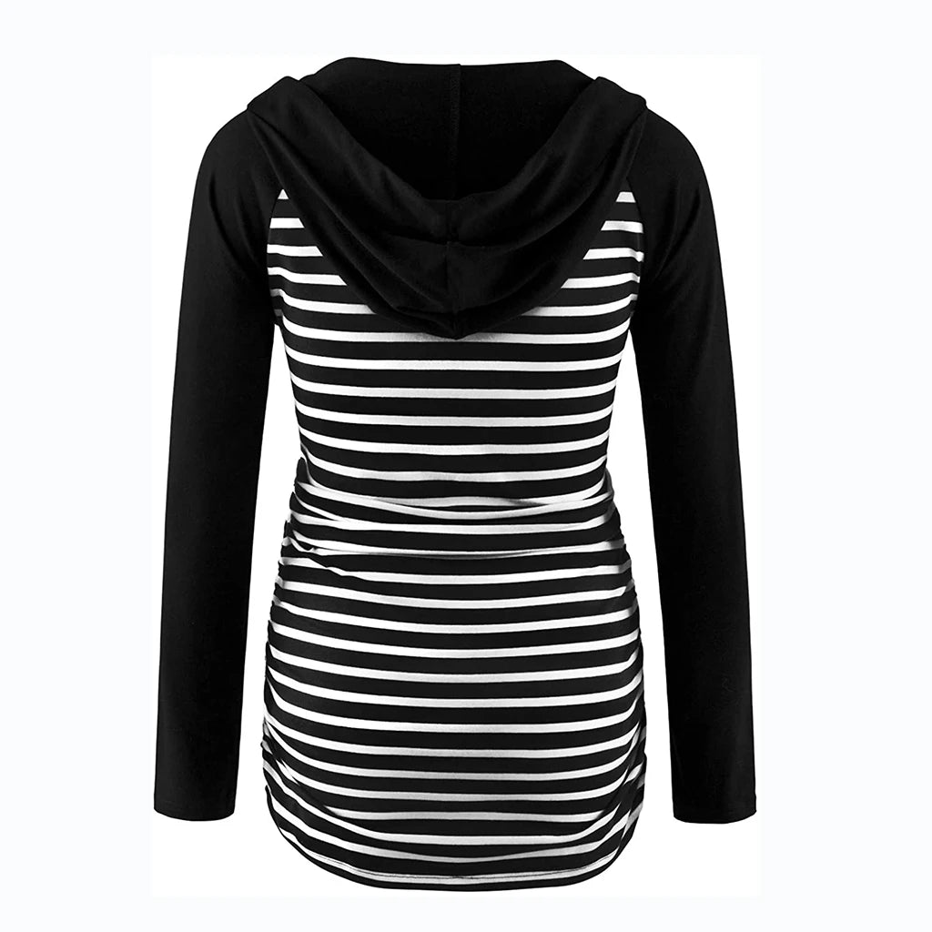 Striped V-Neck Maternity Hoodie