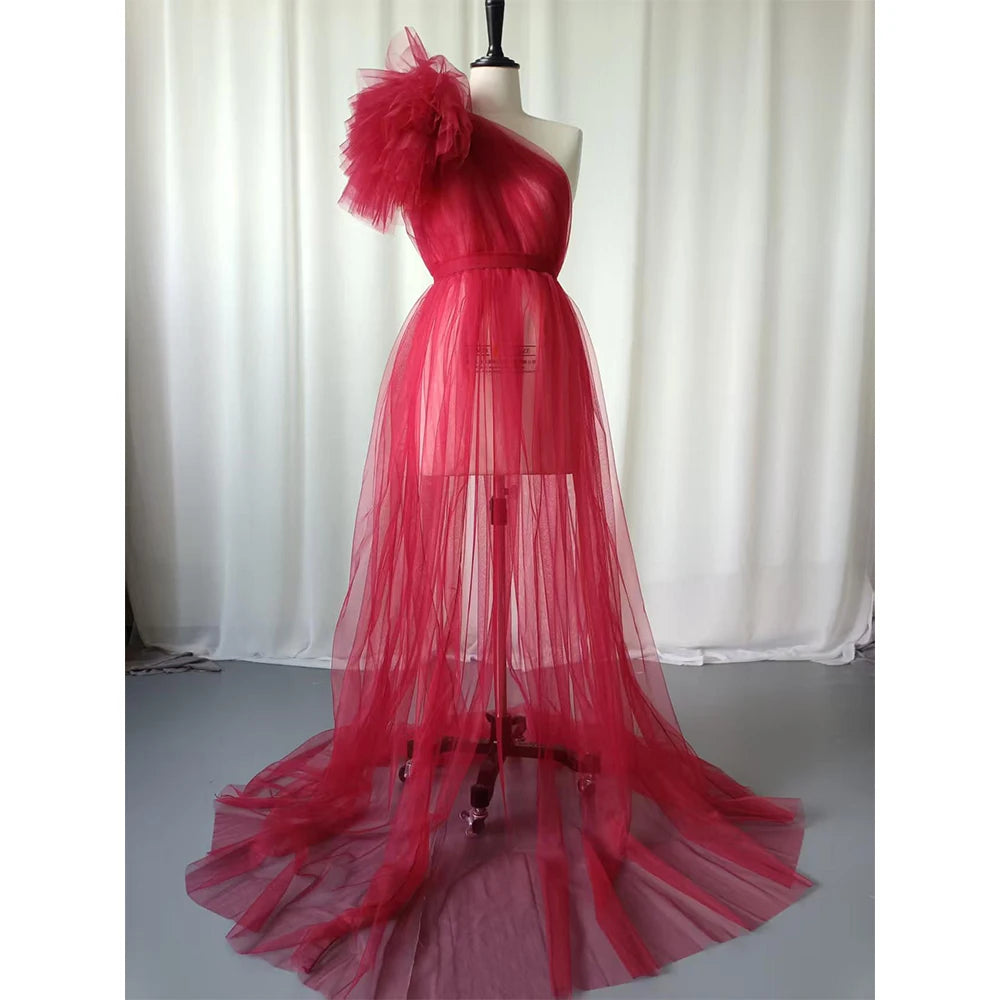One-Shoulder Tulle Maternity Photo Gown
