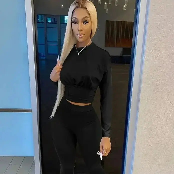 Women's Solid-Color Two-Piece Casual Outfit