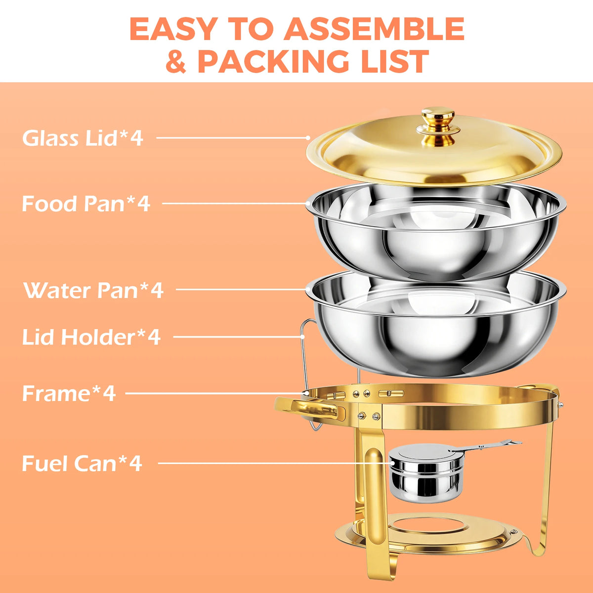 Round Stainless Steel Chafing Dishes — Assorted Packs