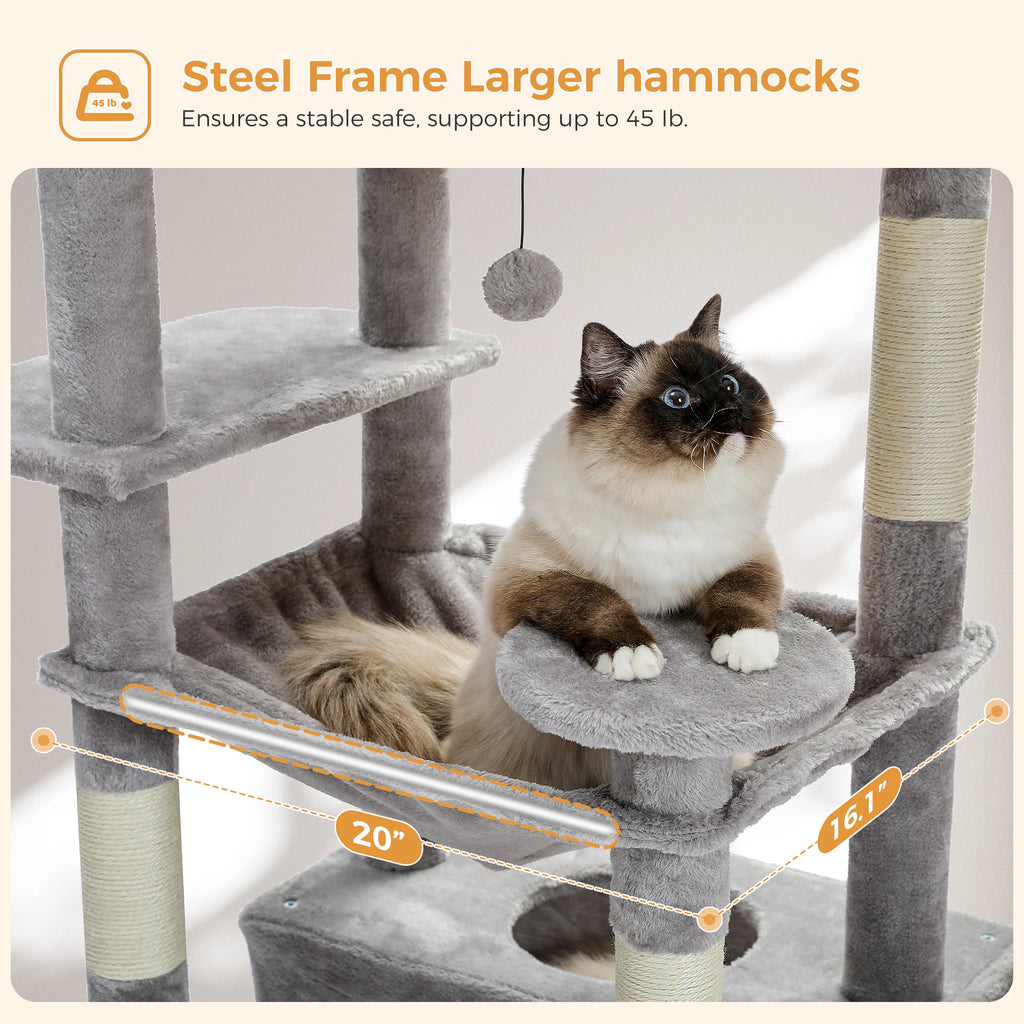 184cm Cat Tree with Hammock, Condo & Scratching Posts