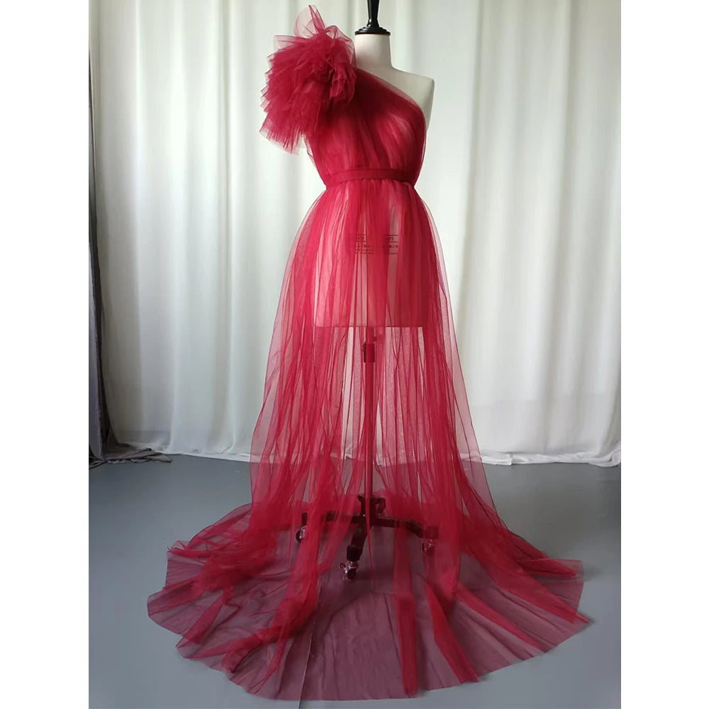 One-Shoulder Tulle Maternity Photo Gown