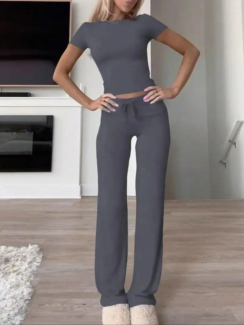 Solid Short-Sleeve Top & Pants Set