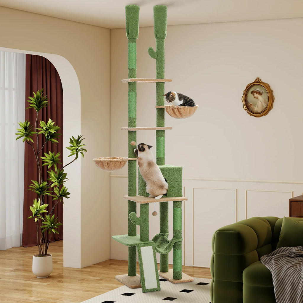 Cactus Cat Tree Floor to Ceiling Cat Tower with Sisal Scratching Post,Comfortable Hammock for Multi-Cat Homes,Cat Accessories Whispering Desires Shoppe