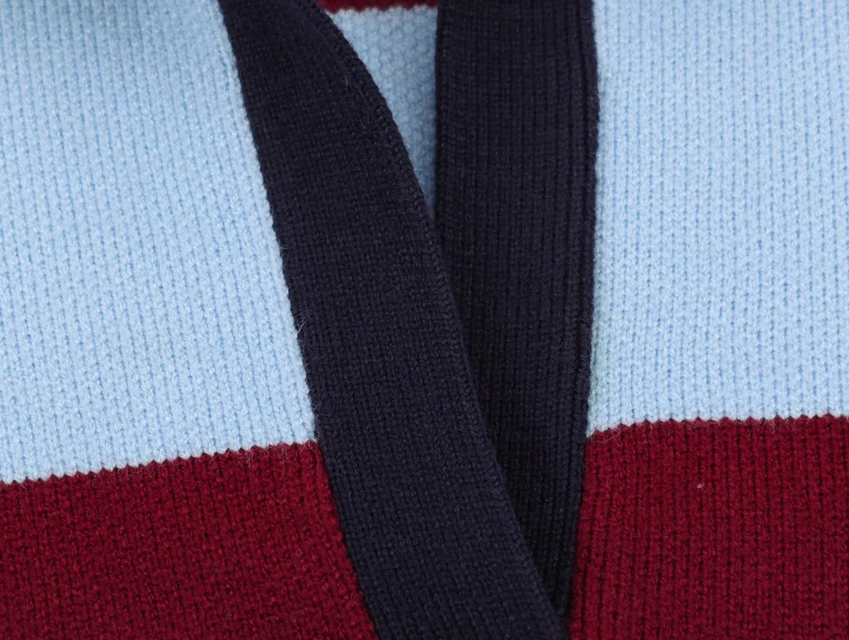 Striped Polo-Collar Long-Sleeve Sweater