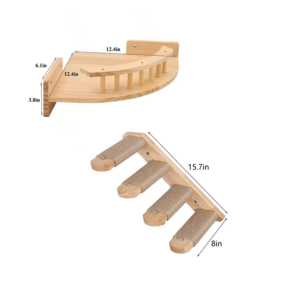 Pine Wood Corner Cat Hammock & Steps Set