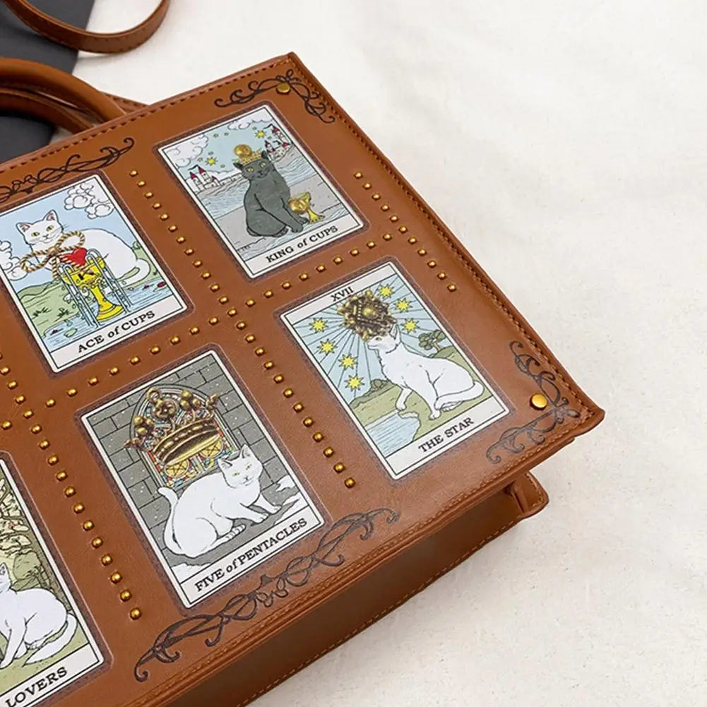 Cat Tarot Print PU Handbag