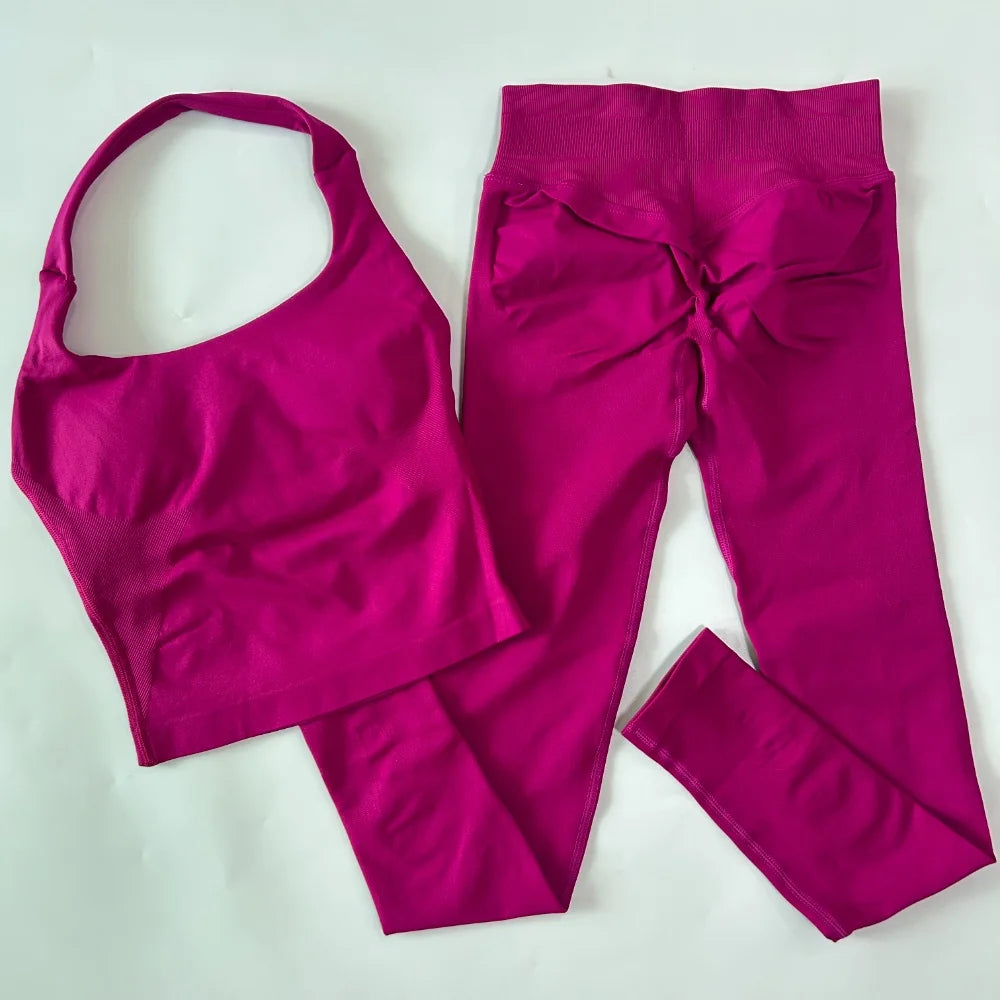 Halter Workout Top & Shorts Set Options