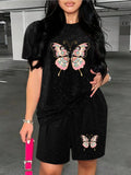 Women's Printed Short-Sleeve Top and Shorts Set