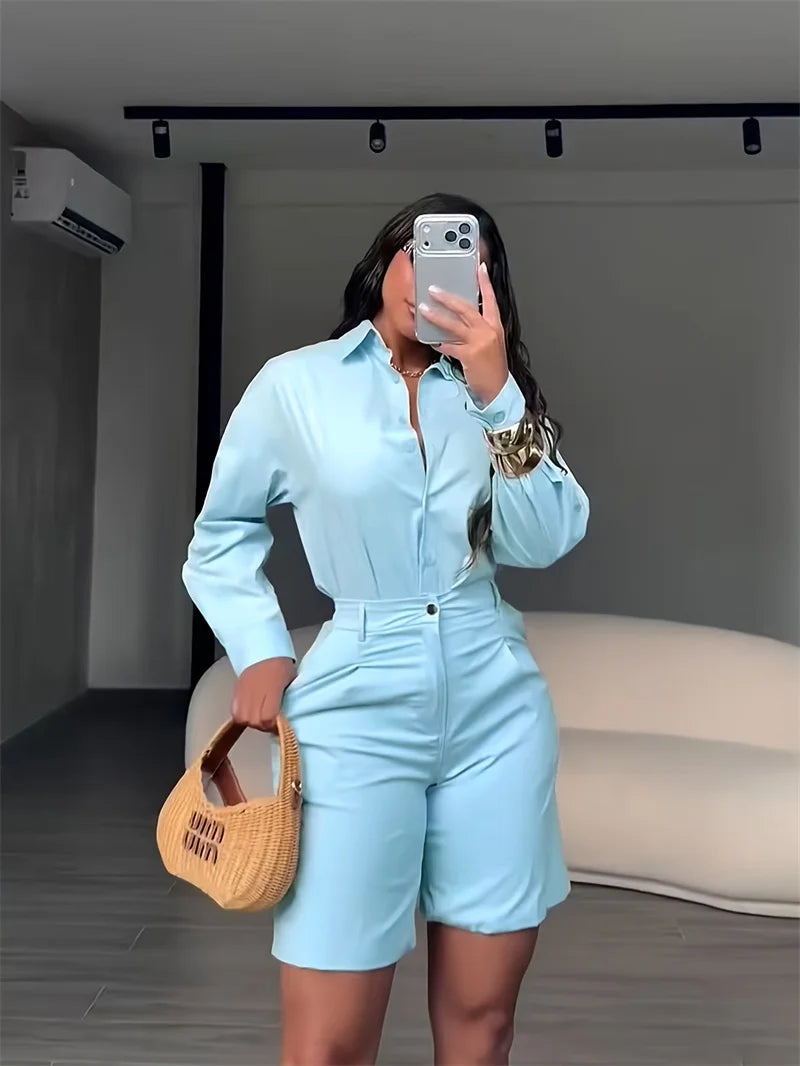 Women's Long-Sleeve Shirt and Shorts Set