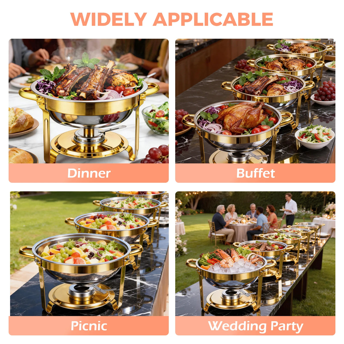 Round Stainless Steel Chafing Dishes — Assorted Packs