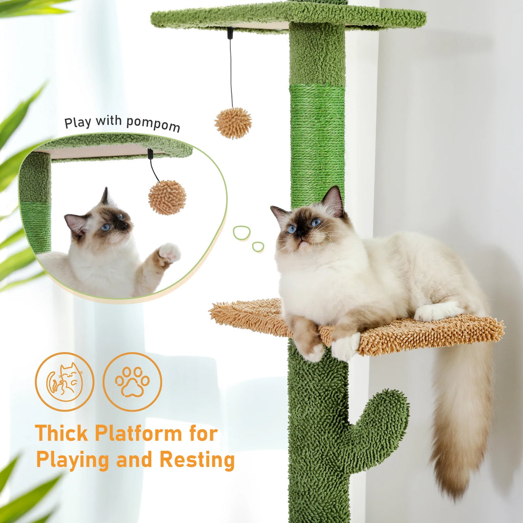 Cactus Cat Tree Floor to Ceiling Cat Tower with Sisal Scratching Post,Comfortable Hammock for Multi-Cat Homes,Cat Accessories Whispering Desires Shoppe