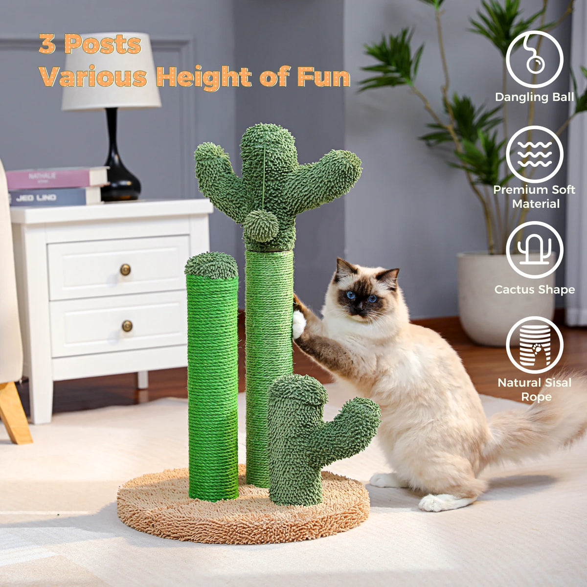 Cactus Cat Scratching Post with Three Poles