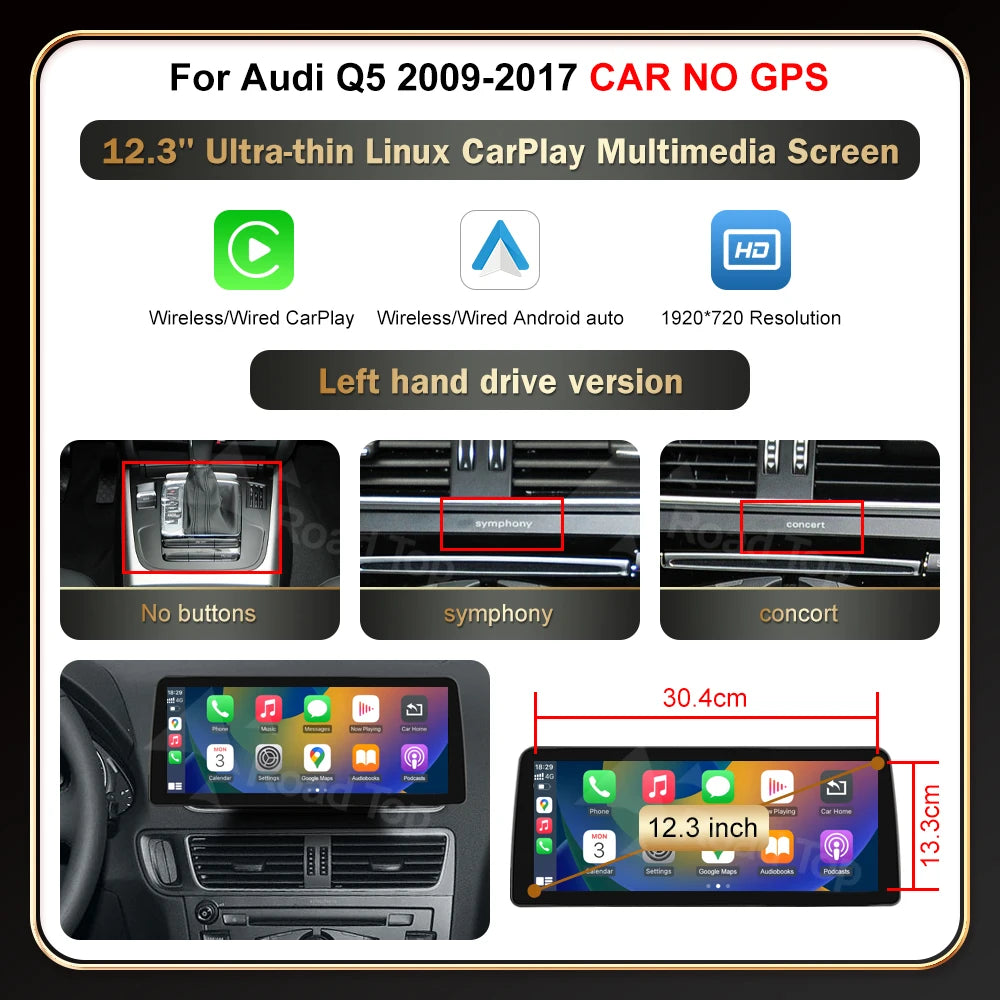 Road Top CarPlay Display for Audi Q5 2009–2017