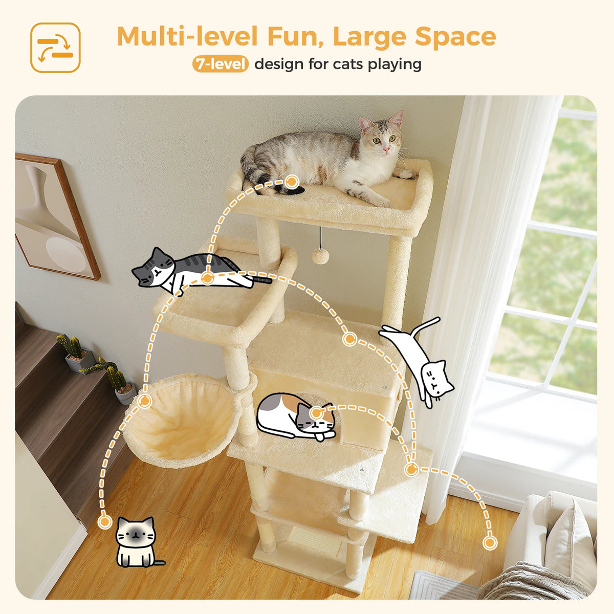 Large Cat Tree for Indoor Cats Multi-Level Cat Tower with Scratching Posts Soft Hammock Large Cat Condo Cat Accessories Cat Toys Whispering Desires Shoppe