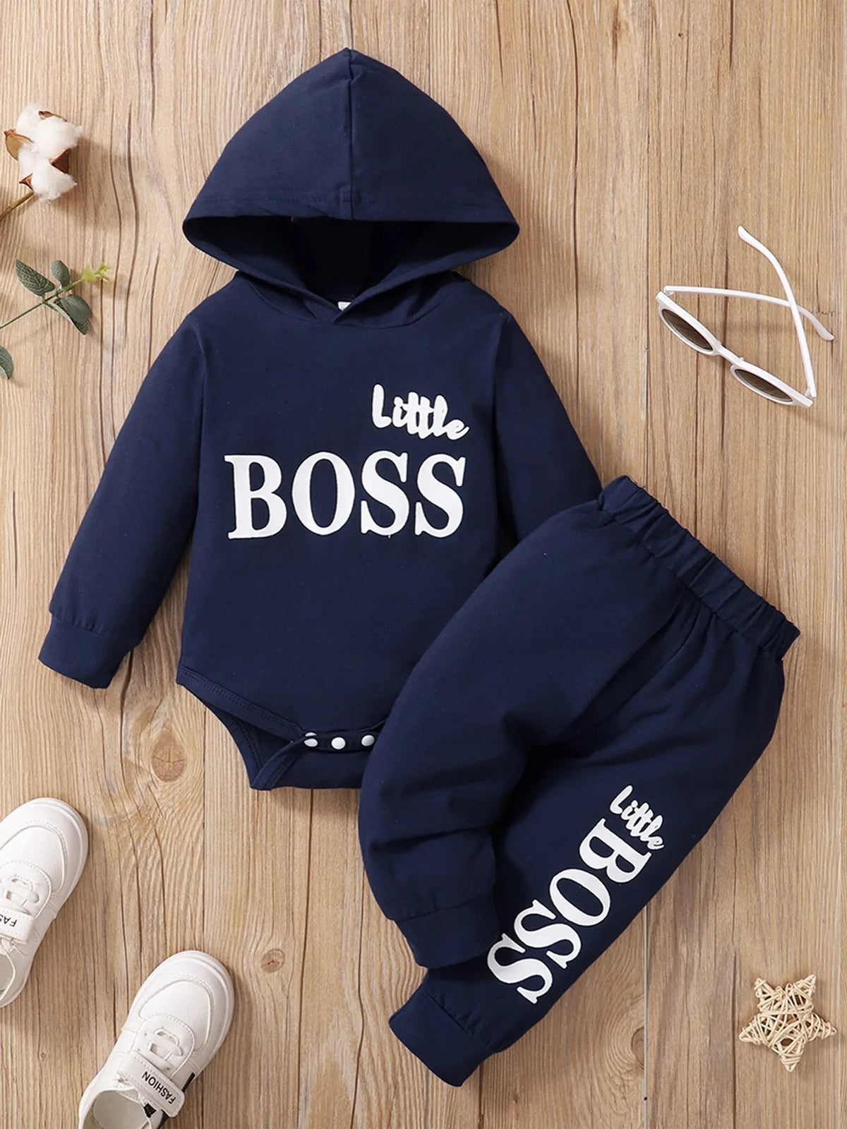 Baby Letter-Print Hooded Top and Pants Set