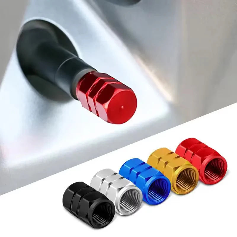 Aluminum Tire Valve Caps with Plastic Liners – Set of 4