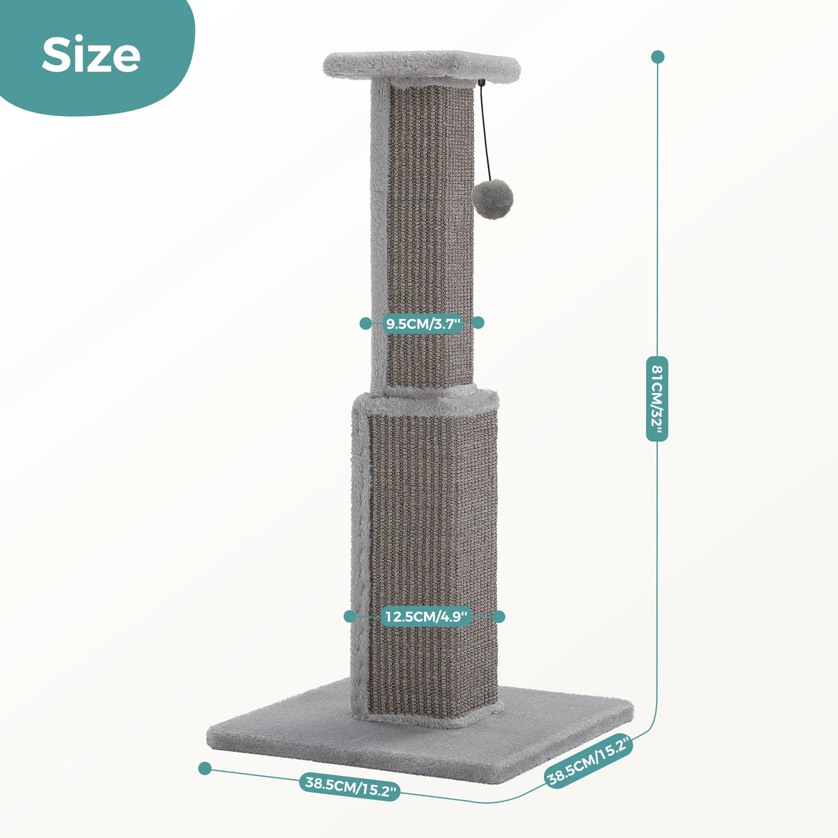 Tall Sisal Cat Scratching Post with Dangling Ball