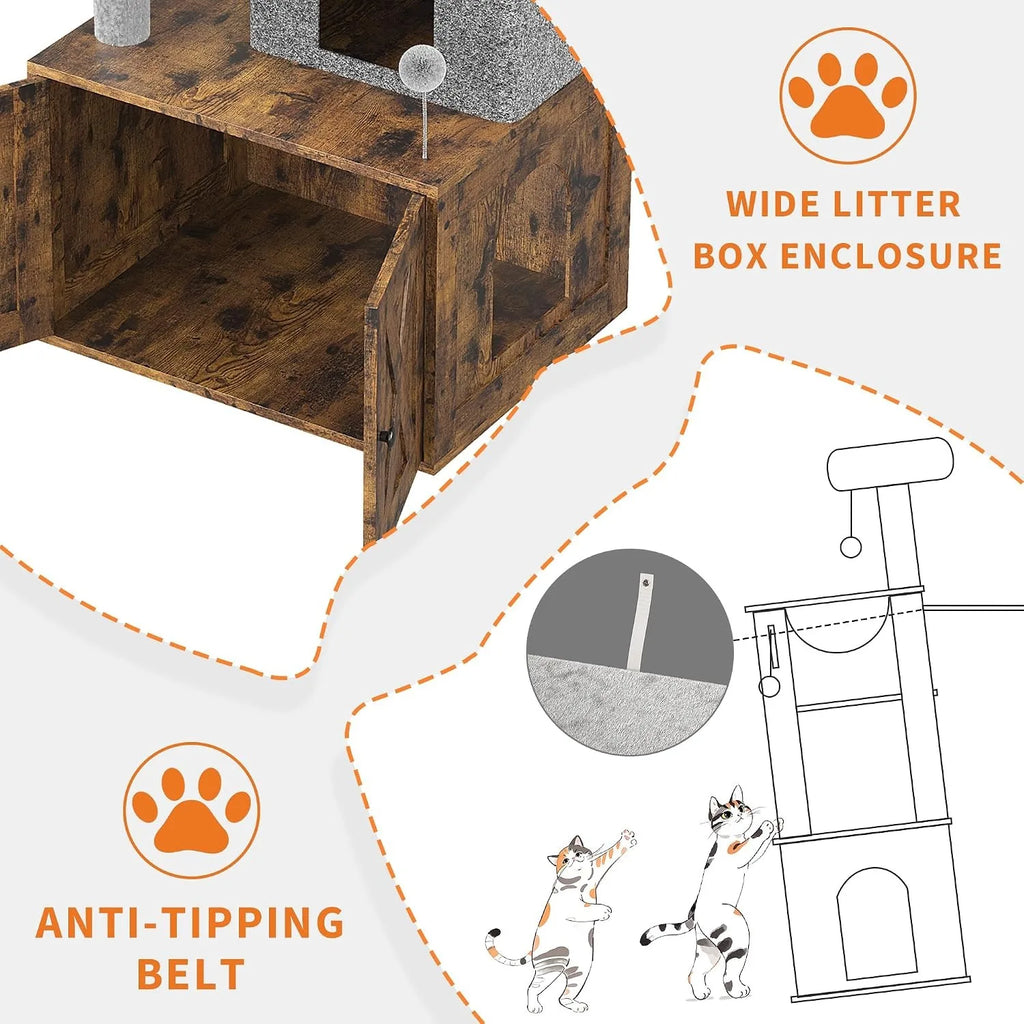 Three-in-One Cat Tree with Litter Box Cabinet
