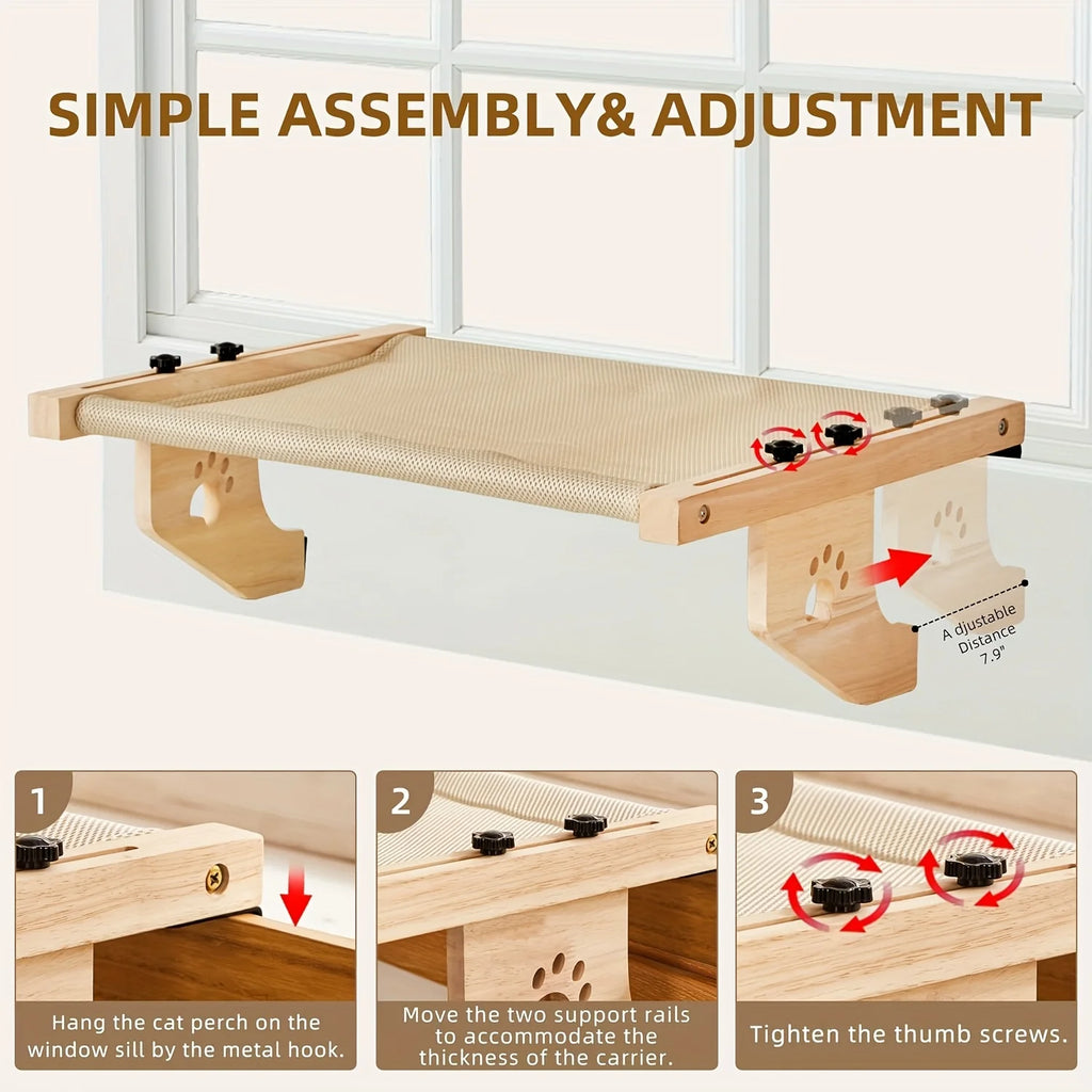 Adjustable Cat Window Perch with Wood & Metal Frame