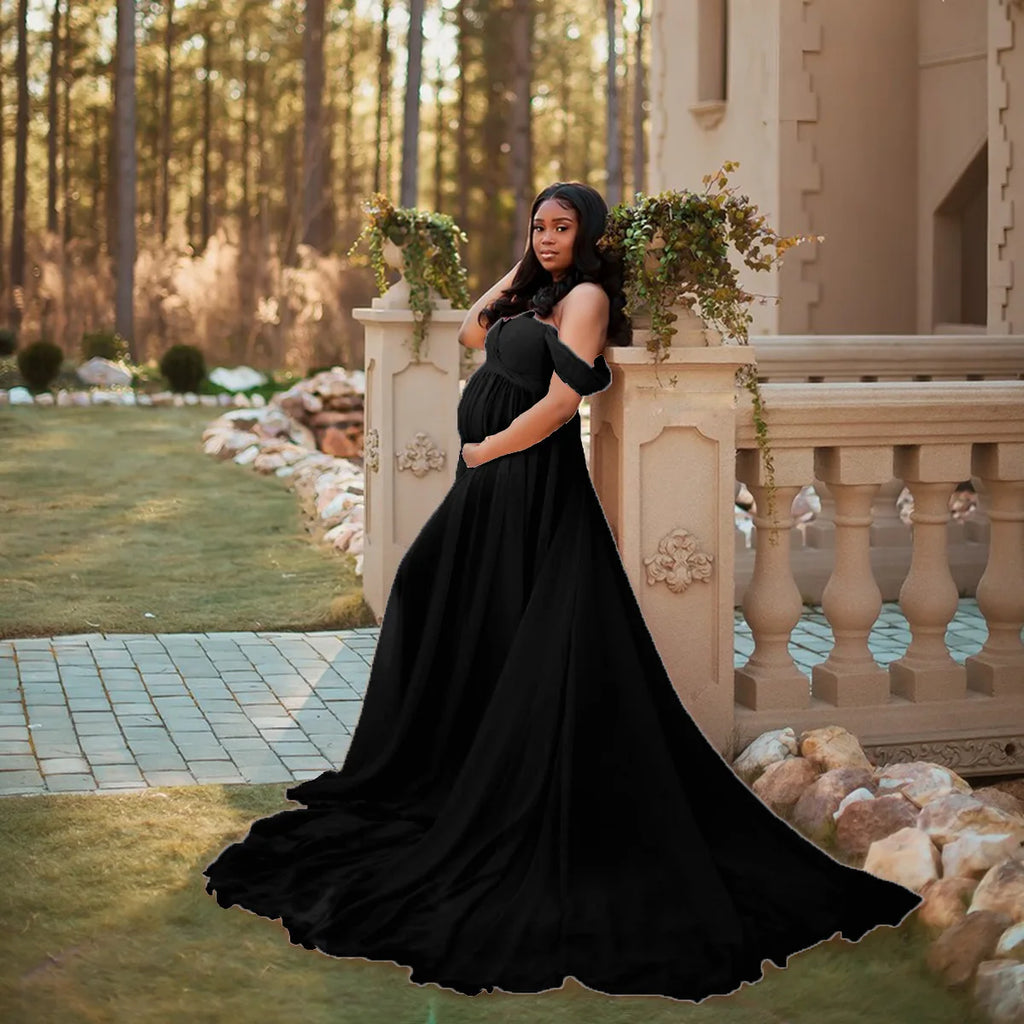 Floor-Length Lace Maternity Photography Gown