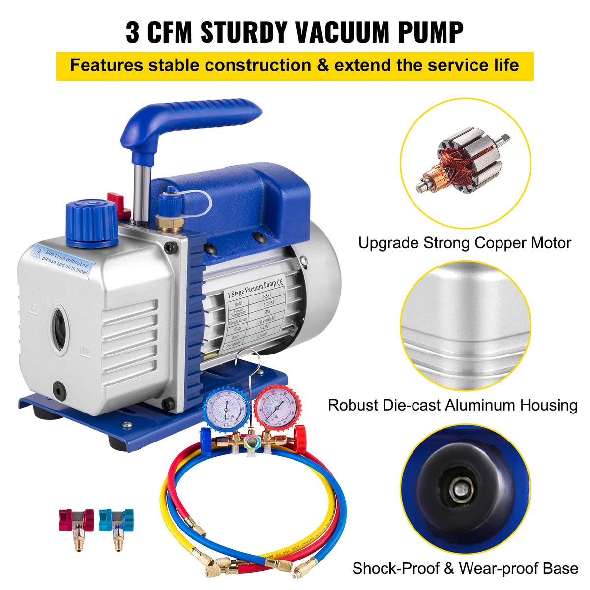 SucceBuy 3 CFM HVAC Vacuum Pump & Manifold Gauge Kit