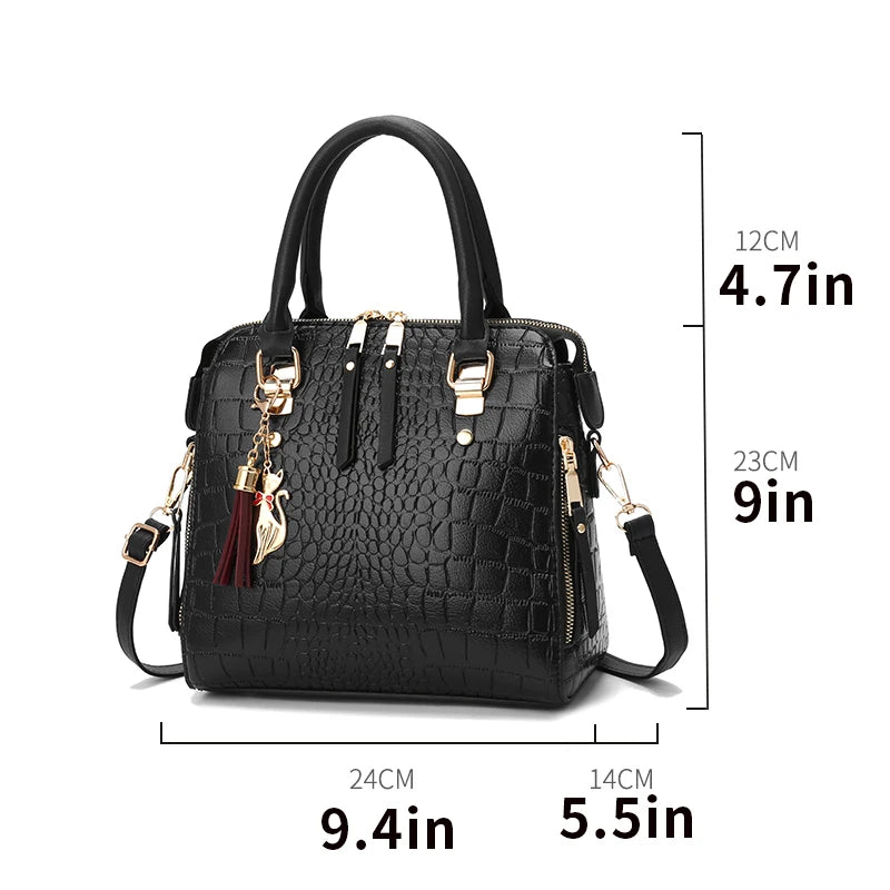 Women's Crocodile-Embossed PU Tote Bag
