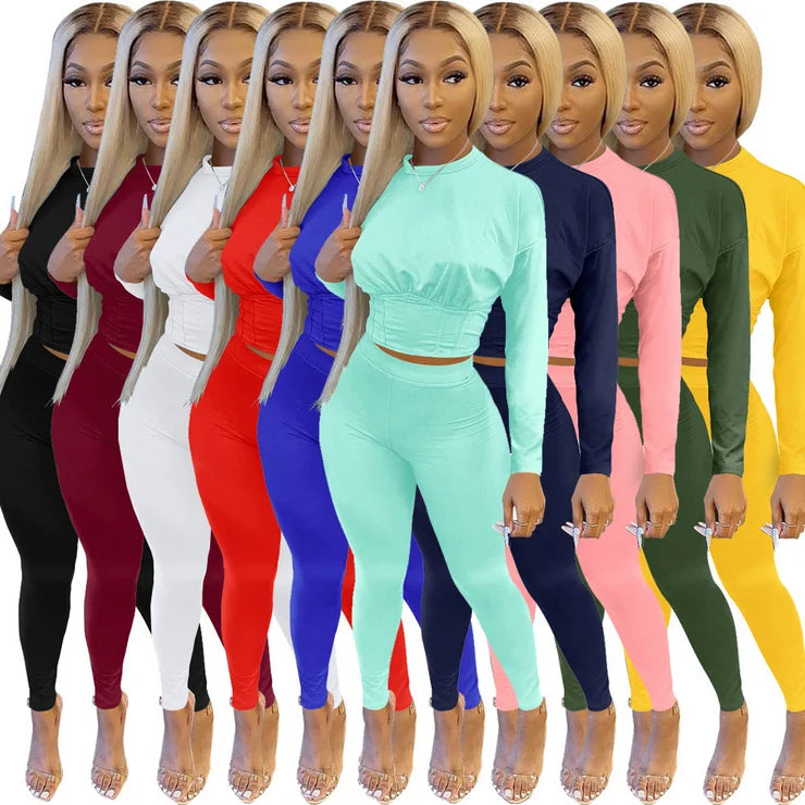 Women's Solid-Color Two-Piece Casual Outfit