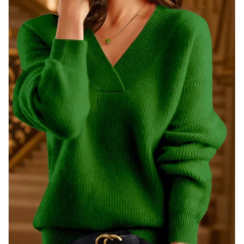 Women's Loose V-Neck Long-Sleeve Sweater