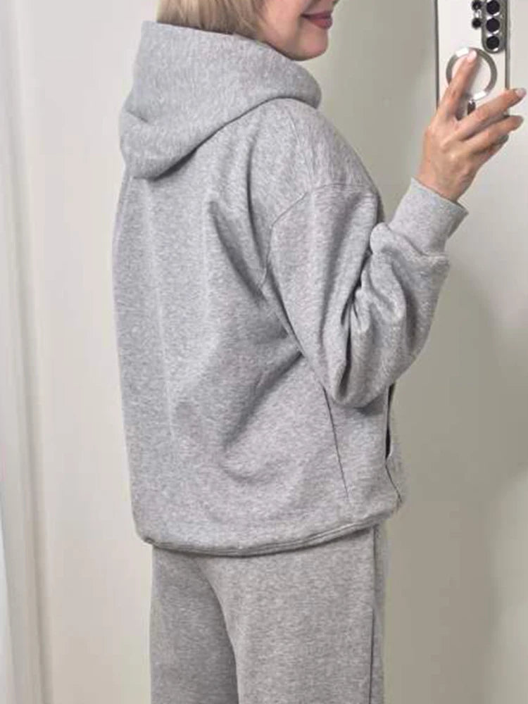 Women's Cotton-Blend Hoodie and Wide-Leg Pants Set