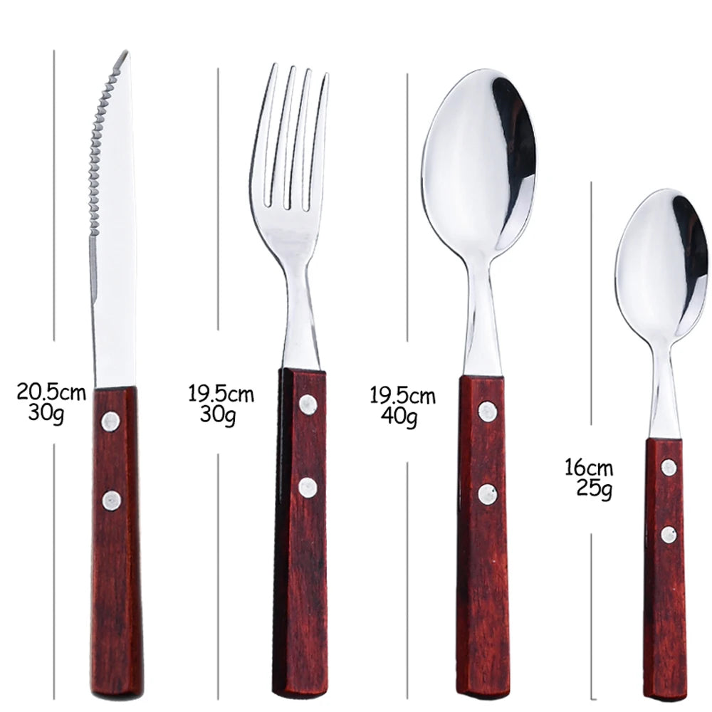 AJOYOUS Wood-Handle Flatware — 24 Pieces