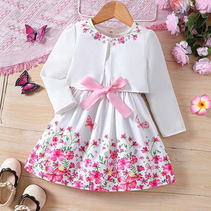 Kids Casual Clothing Sets Outfits for Girls Spring Summer Toddler Floral Print Long Sleeve Coat Tank Dress Children 2 3 4 5 6 7 Whispering Desires Shoppe
