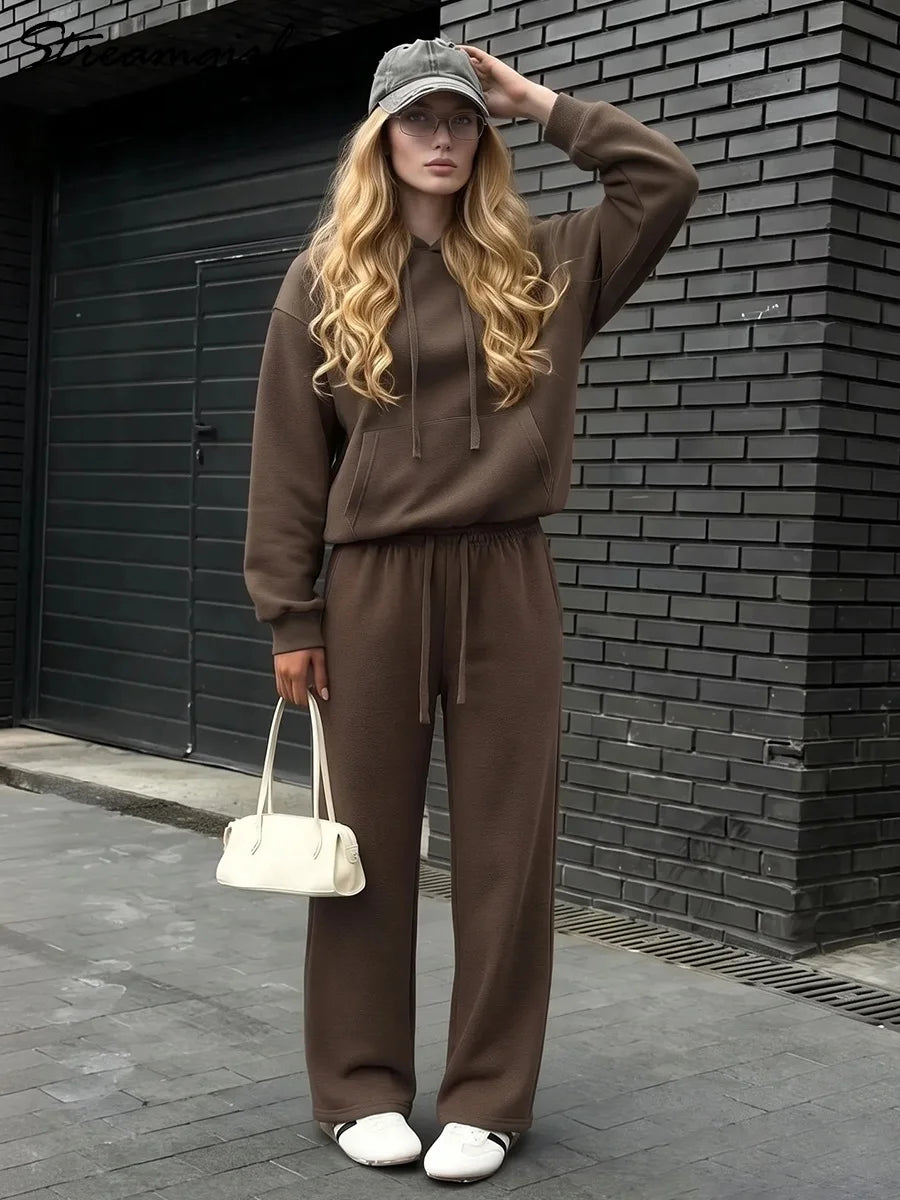Women's Cotton-Blend Hoodie and Wide-Leg Pants Set