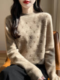 Women Fine Wool Thickening Sweater Half-high Collar Leaf studded With Diamonds Pullover Female Knitted Basis Tops Autumn Winter Dsers