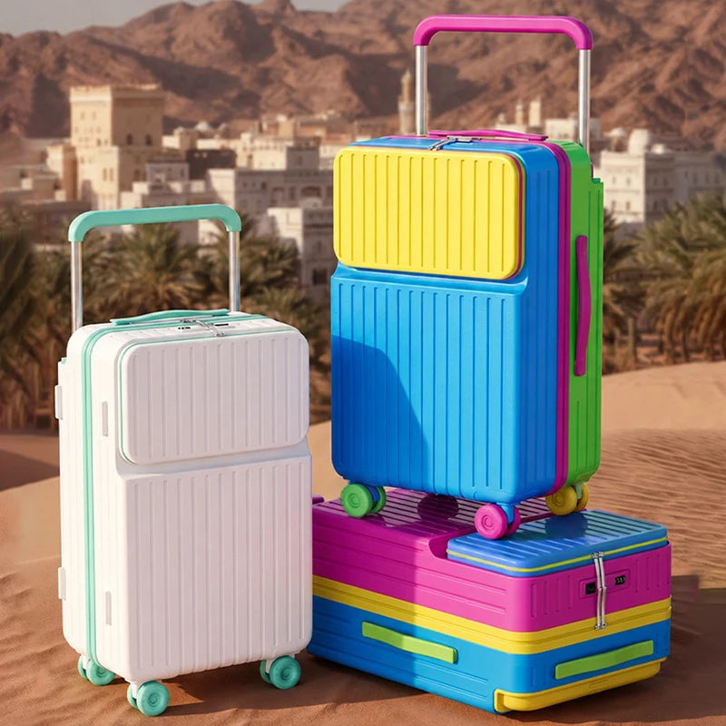 Front-opening Luggage Macaron Colors Pure PC 20 inch Boarding Cabin Suitcase 22/24/26/28 Inch Sturdy and Durable Women's Bags Whispering Desires Shoppe