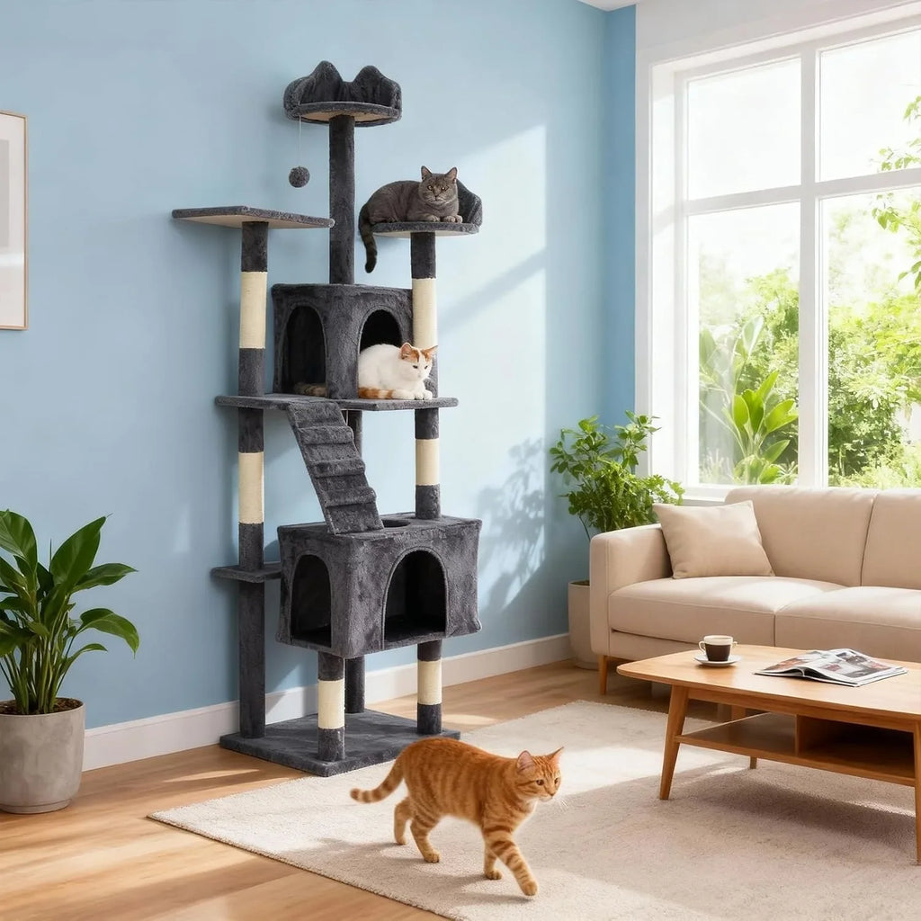 72" Cat Tree with Hammock, Perches & Scratching Posts