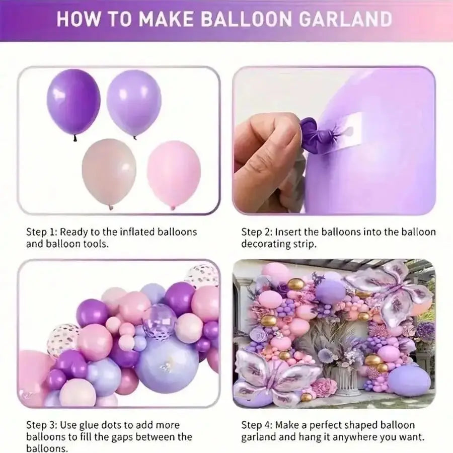 Purple Butterfly Balloon Garland Kit, 172 Pieces
