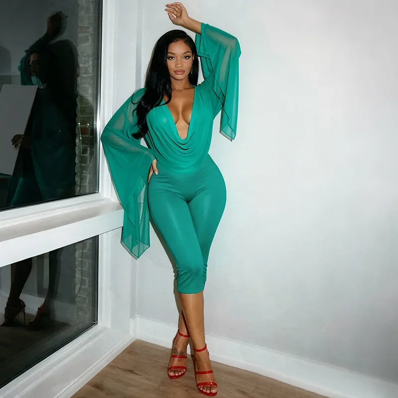 Women's Draped V-Neck Crop Top and Capri Set