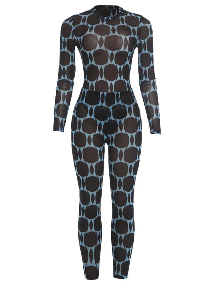 Women's Mesh-Detail Bodysuit and Skinny Pants Set