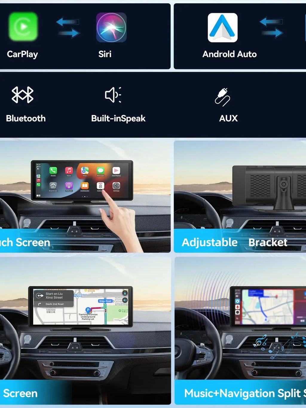 Portable Wireless CarPlay and Android Auto Screen