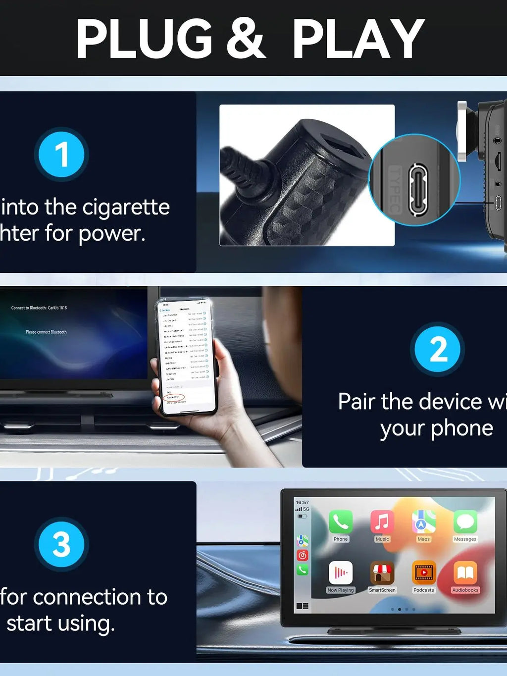 Portable Wireless CarPlay and Android Auto Screen