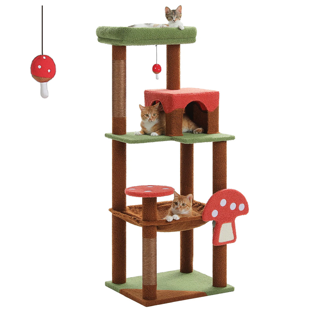 143cm Mushroom Cat Tree with Removable Scratcher