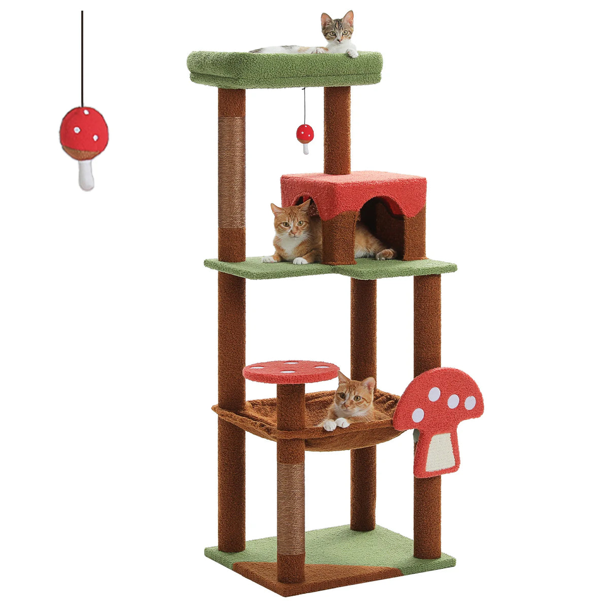 143cm Mushroom Cat Tree with Removable Scratcher