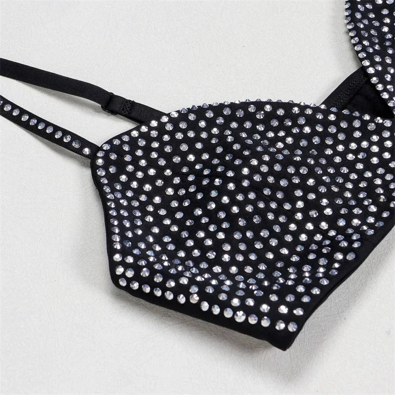 Women's Rhinestone-Embellished Jacket, Bra and Shorts Set