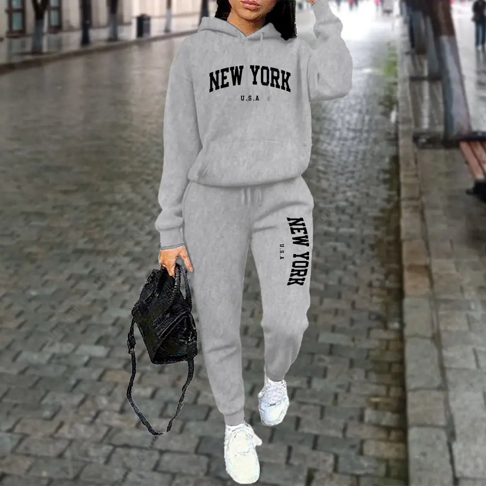 Women's New York Print Hoodie and Pants Set