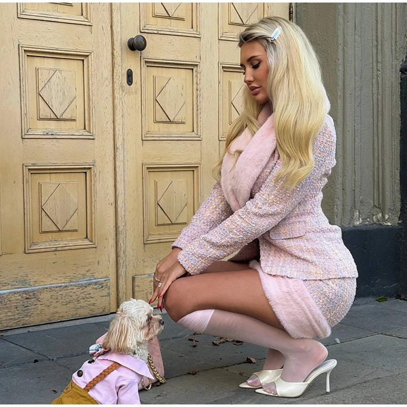 Women's Faux-Fur-Trim Blazer and Mini Skirt Set