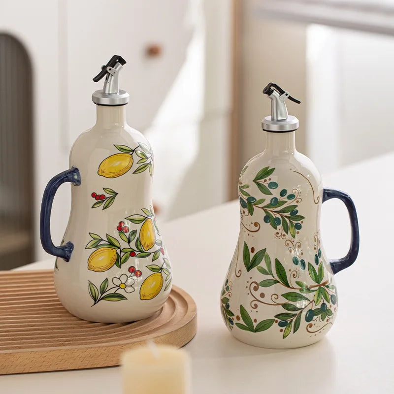 Decorative Ceramic Oil and Vinegar Dispenser